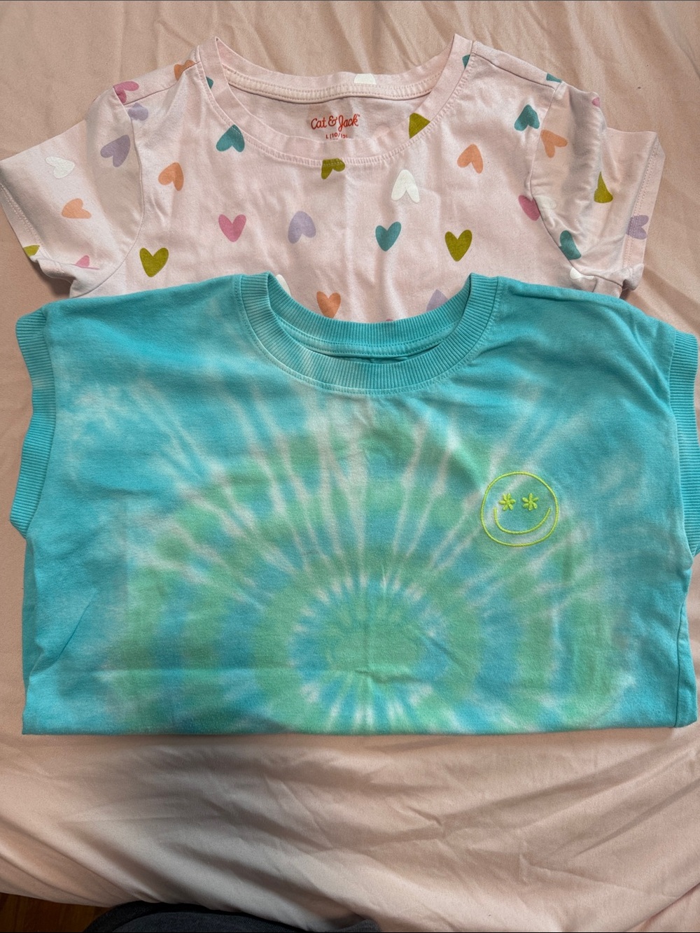 Cat & Jack Pink Heart Tee + Blue-Green Tie-Dye Smile Tee - 2-Pack
